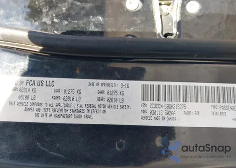 2016 Dodge Charger Sxt z USA, uszkodzony, nr VIN 2C3CDXHG8GH215275